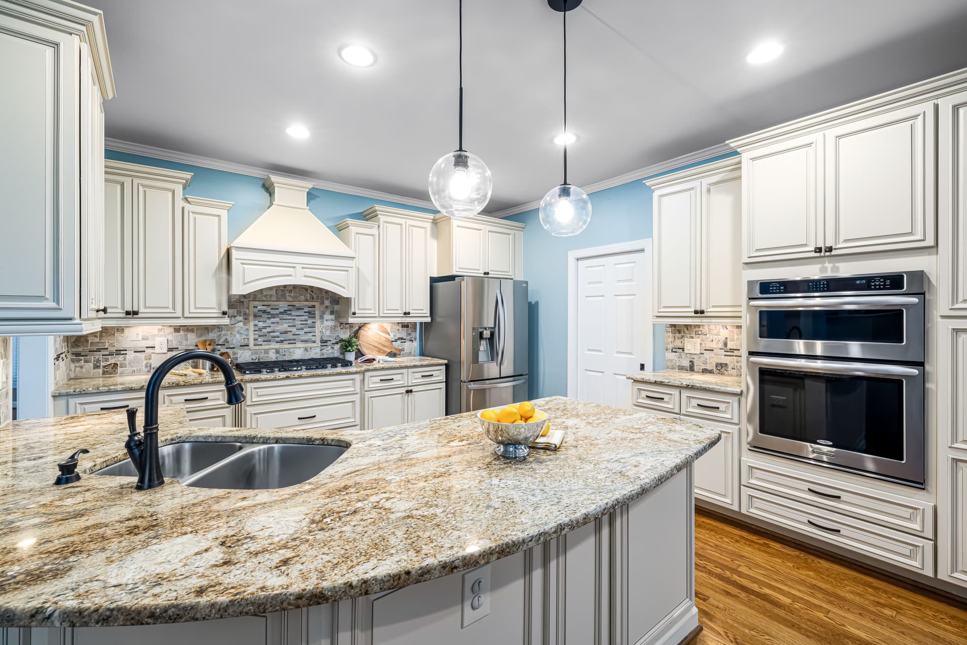 Quartz Waterfall Island & Custom Cabinetry